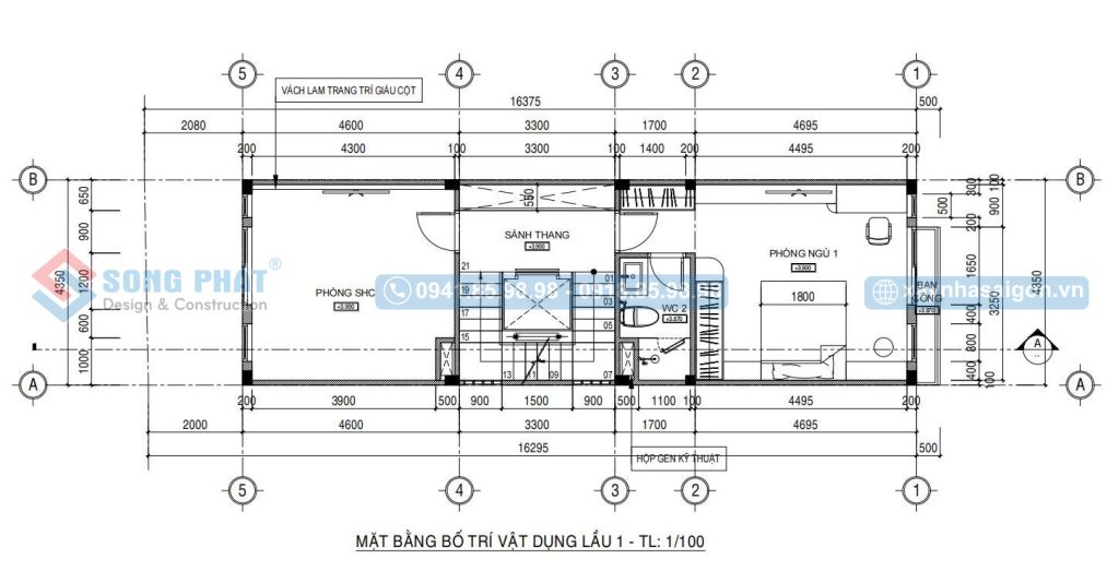 Mặt bằng bố trí vật dụng lầu 1