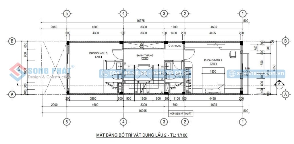 Mặt bằng bố trí vật dụng lầu 2