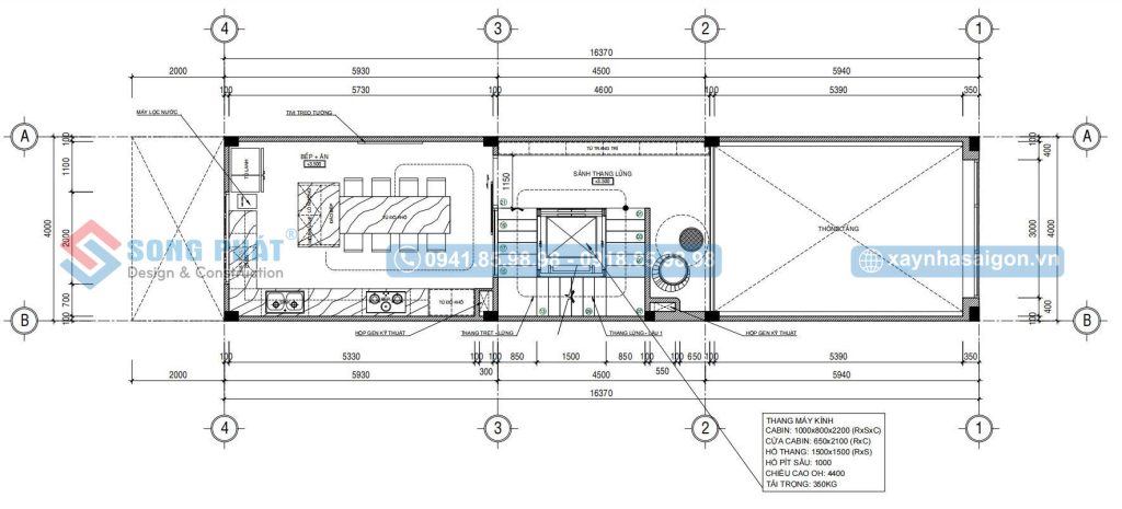 Mặt bằng bố trí vật dụng tầng lửng nhà 4x16m5 5 phòng ngủ