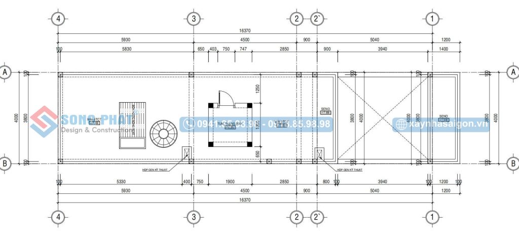 Mặt bằng bố trí vật dụng mái nhà 4x16m5 5 phòng ngủ