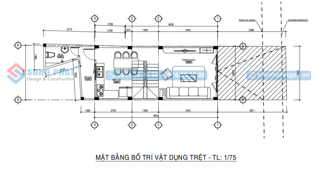 Mặt bằng bố trí vật dụng tầng trệt
