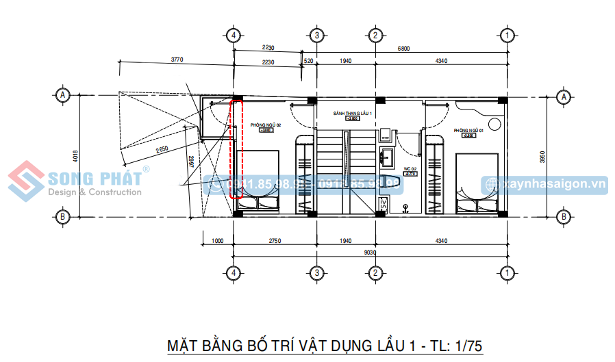 Mặt bằng bố trí vật dụng lầu 1 