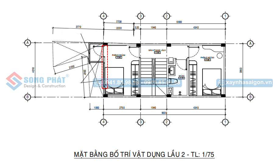 Mặ bằng bố trí vật dụng lầu 2