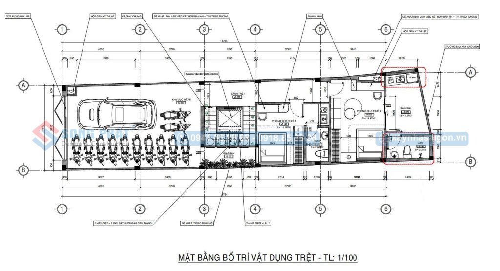 Mặt bằng bố trí vật dụng tầng trệt
