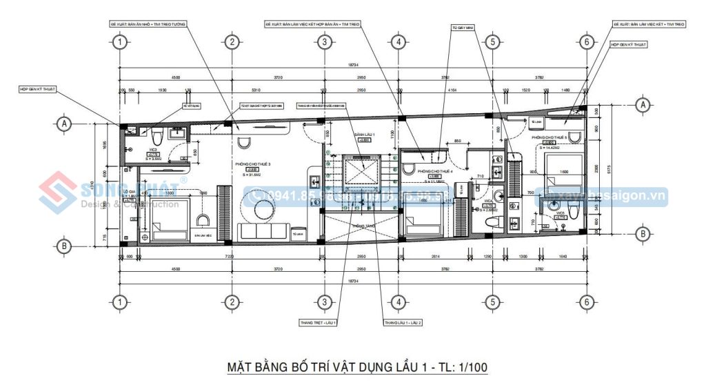 Mặt bằng bố trí vật dụng lầu 1