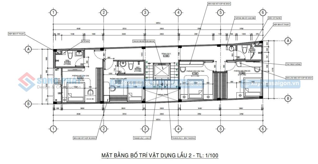 Mặt bằng bố trí vật dụng lầu 2