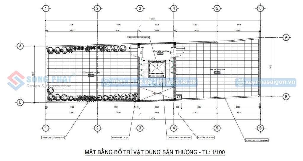 Mặt bằng bố trí vật dụng sân thượng