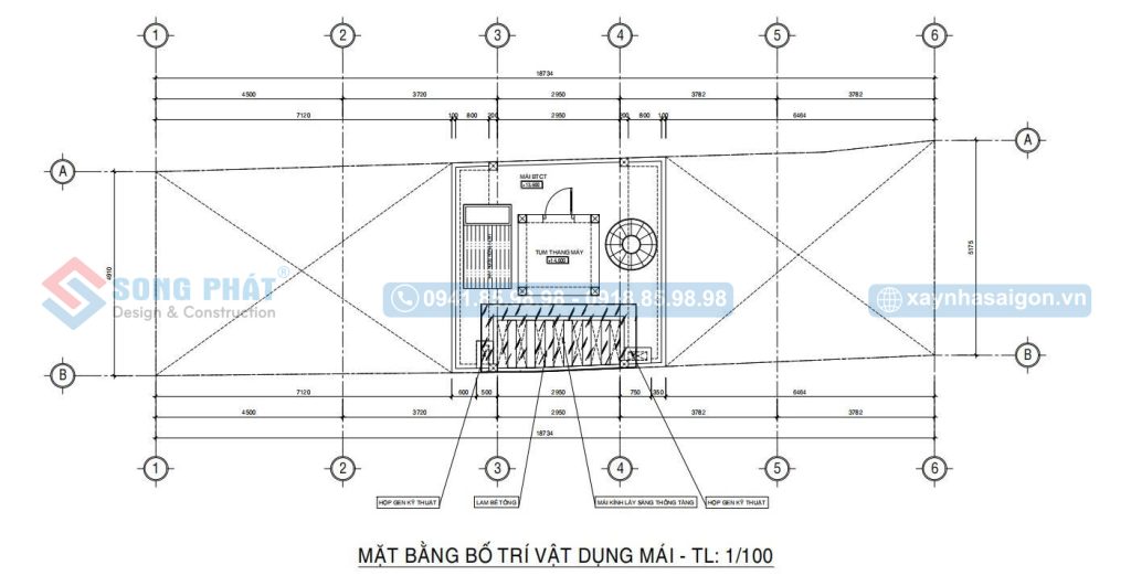 Mặt bằng bố trí vật dụng mái