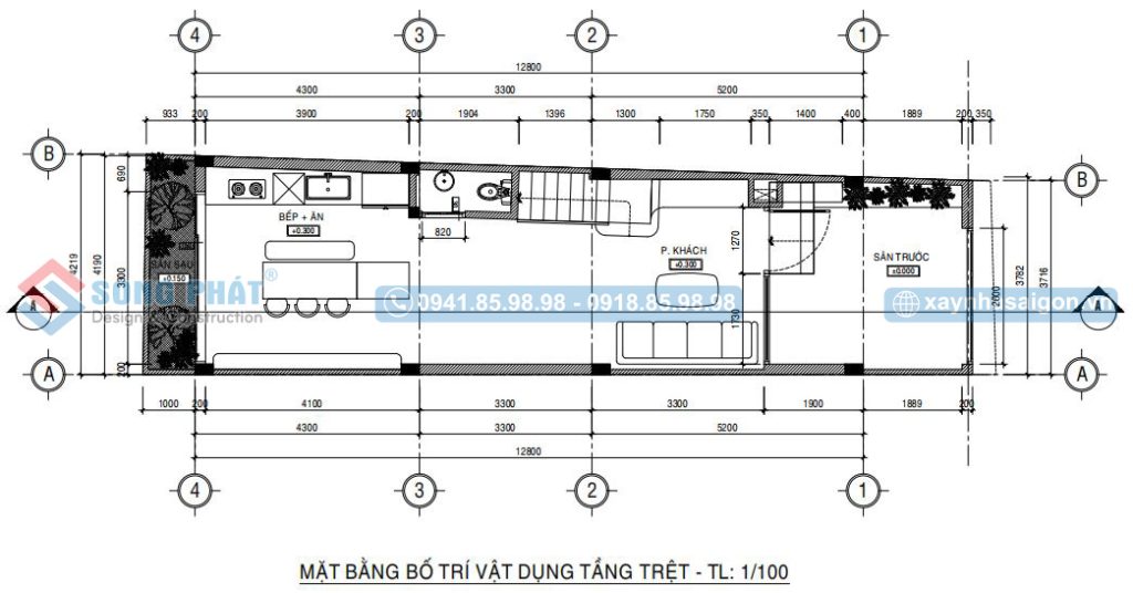 Mặt bằng bố trí vật dụng tầng trệt 