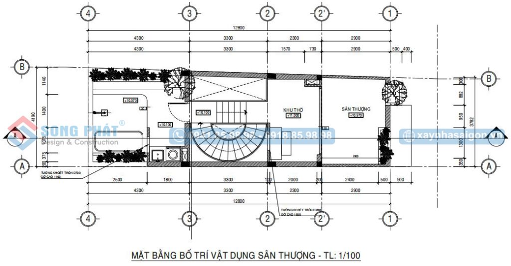 Mặt bằng bố trí vật dụng sân thượng