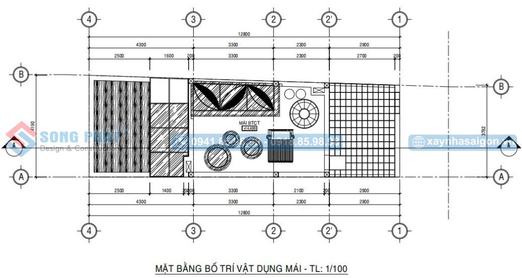 Mặt bằng bố trí vật dụng tầng mái
