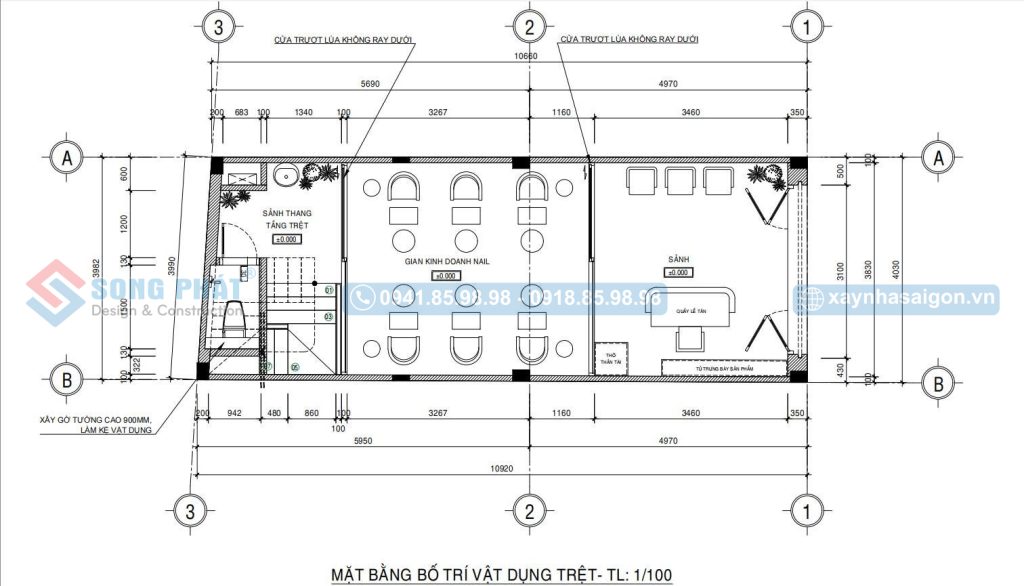 Mặt bằng bố trí vật dụng tầng trệt