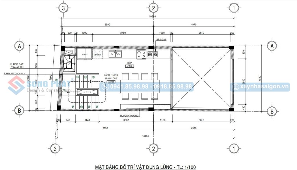 Mặt bằng bố trí vật dụng tầng lửng