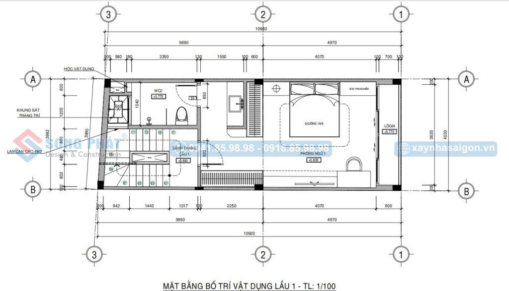 Mặt bằng bố trí vật dụng lầu 1