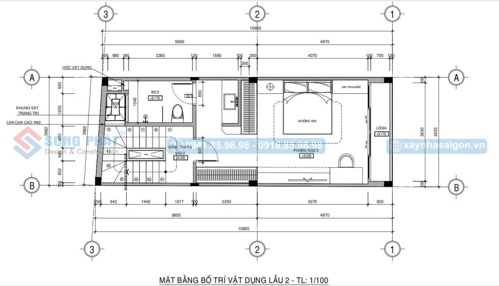 Mặt bằng bố trí vật dụng lầu 2