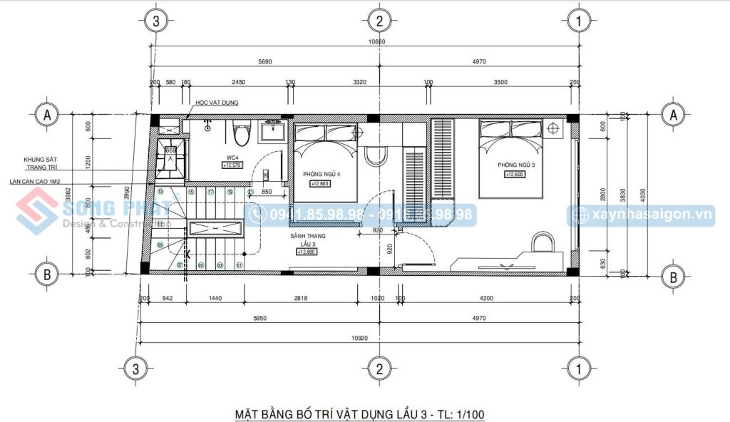 Mặt bằng bố trí vật dụng lầu 3