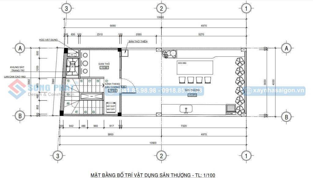 Mặt bằng bố trí vật dụng sân thượng
