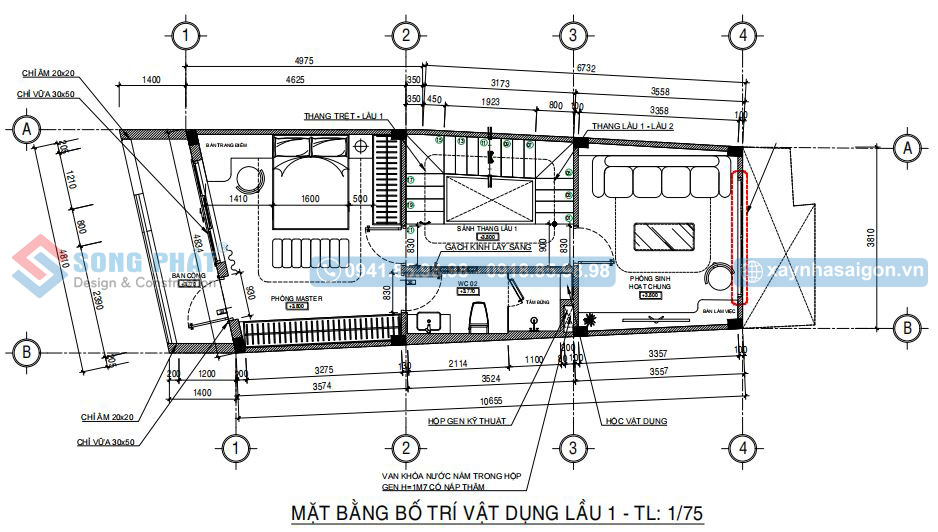 Mặt bằng bố trí vật dụng lầu 1