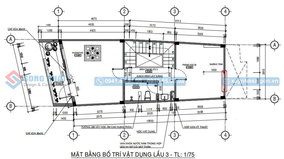 Mặt bằng bố trí vật dụng lầu 3