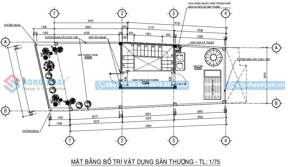 Mặt bằng bố trí vật dụng sân thượng