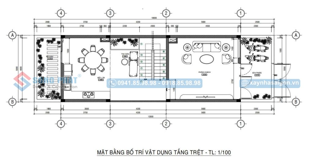 Mặt bằng bố trí vật dụng tầng trệt