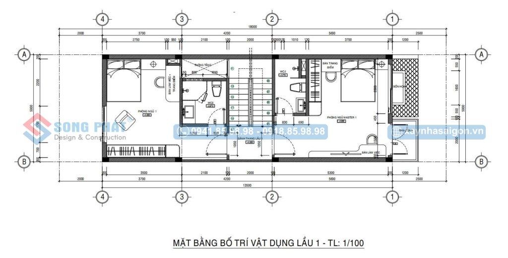Mặt bằng bố trí vật dụng lầu 1