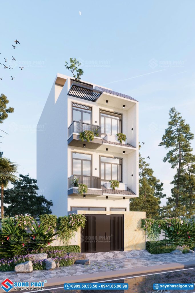 Tone trắng xám làm ngôi nhà trở nên nổi bật hơn hết