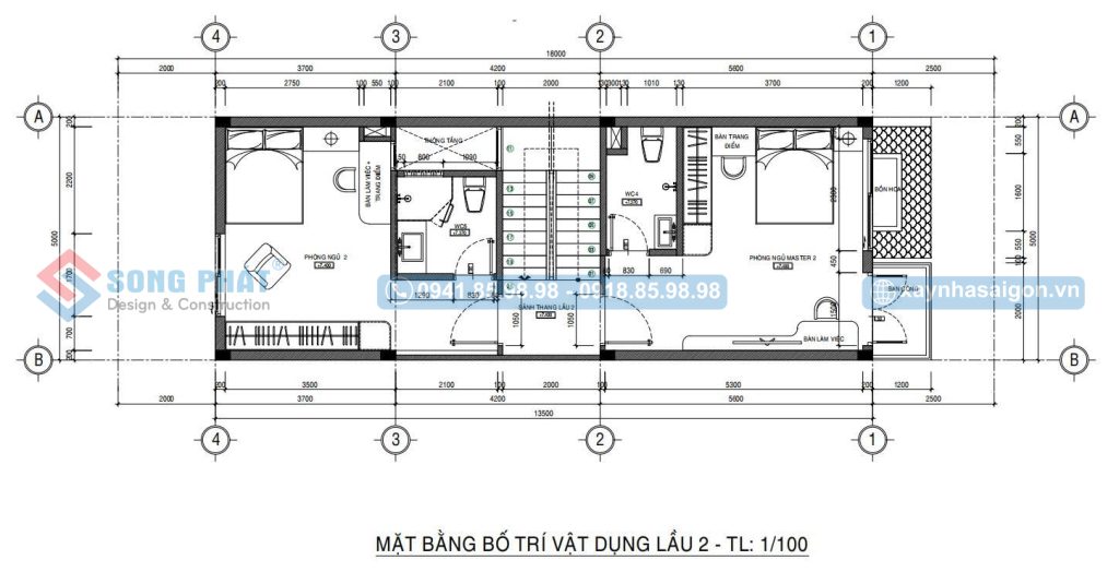Mặt bằng bố trí vật dụng lầu 2