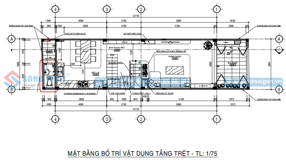 Mặt bằng bố trí vật dụng tầng trệt