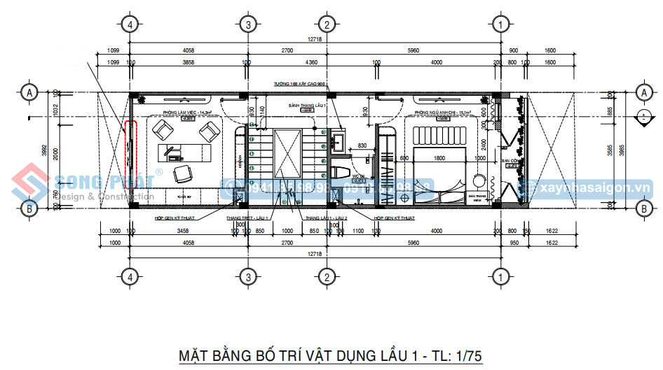 Mặt bằng bố trí vật dụng lầu 1