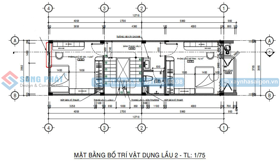 Mặt bằng bố trí vật dụng lầu 2