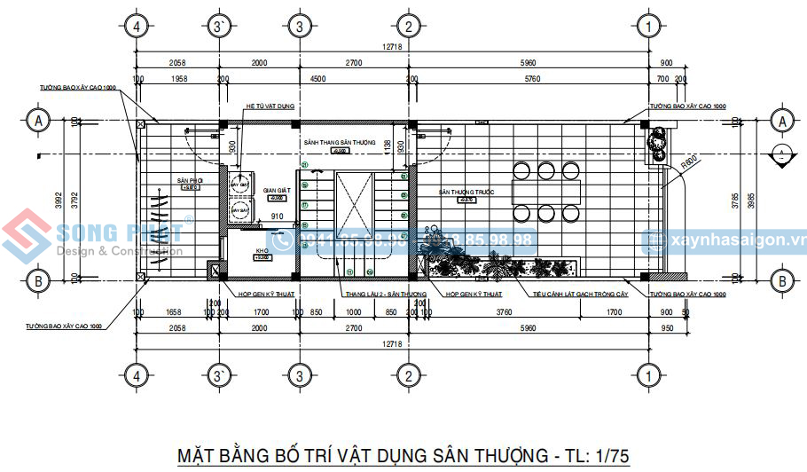 Mặt bằng bố trí vật dụng sân thượng