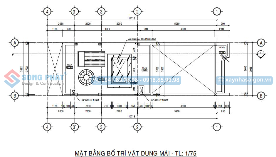 Mặt bằng bố trí vật dụng tầng mái