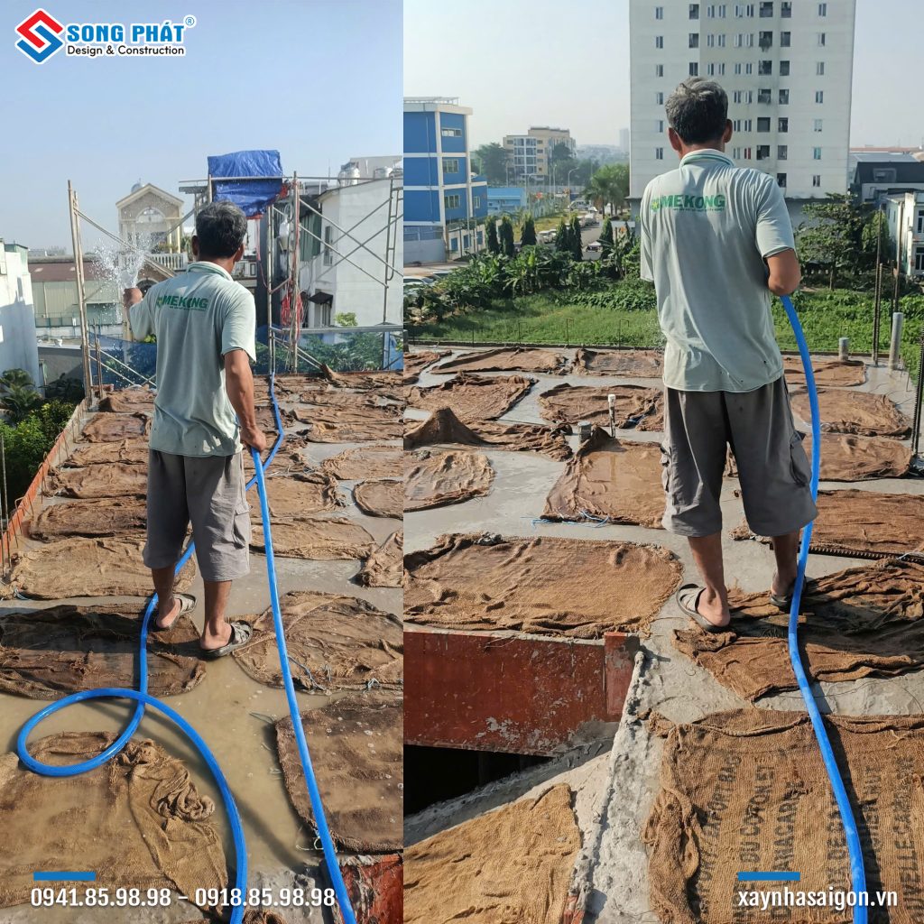 Bao che, tưới ẩm bảo dưỡng bê tông sàn