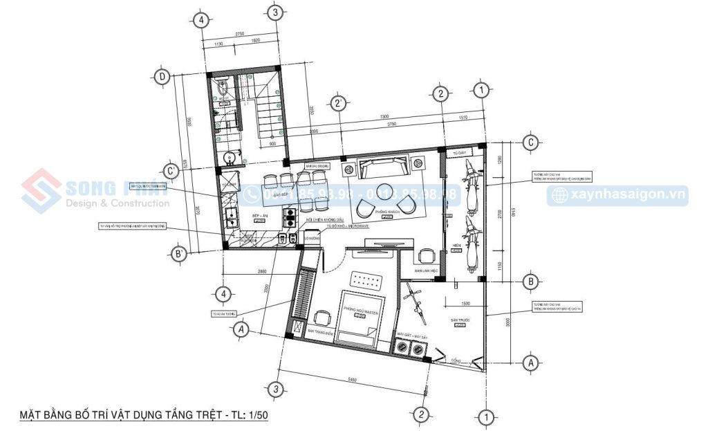 Mặt bằng bố trí vật dụng tầng trệt