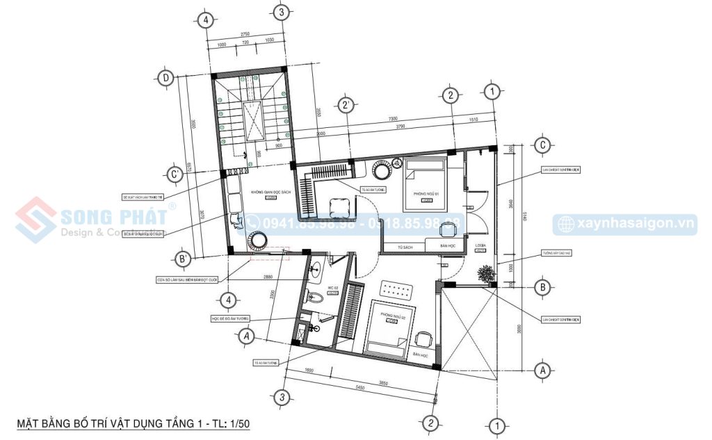 Mặt bằng bố trí vật dụng tầng 1
