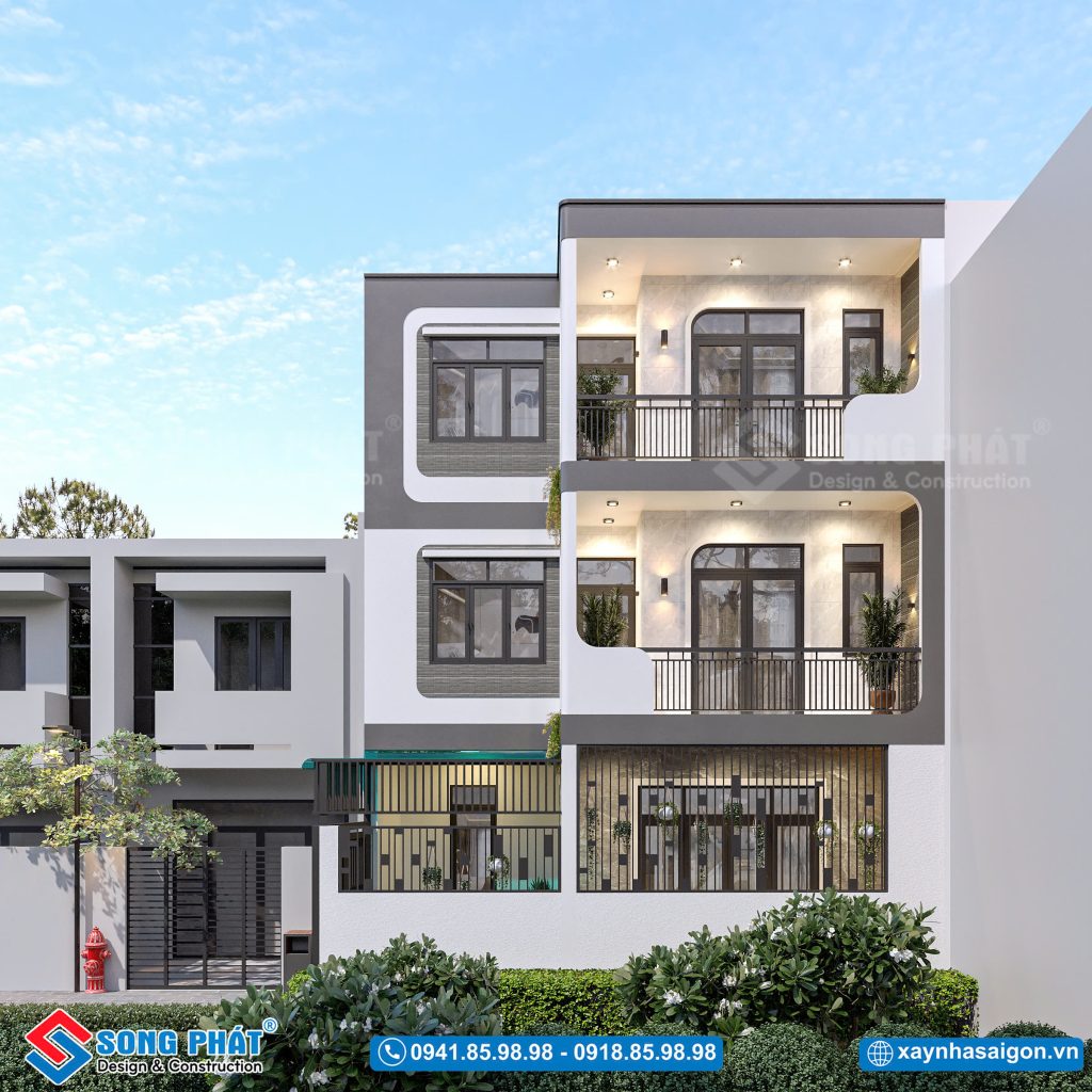 Đường nét bo cong tạo vẻ đẹp tinh tế cho mặt tiền nhà 3 tầng 72m2