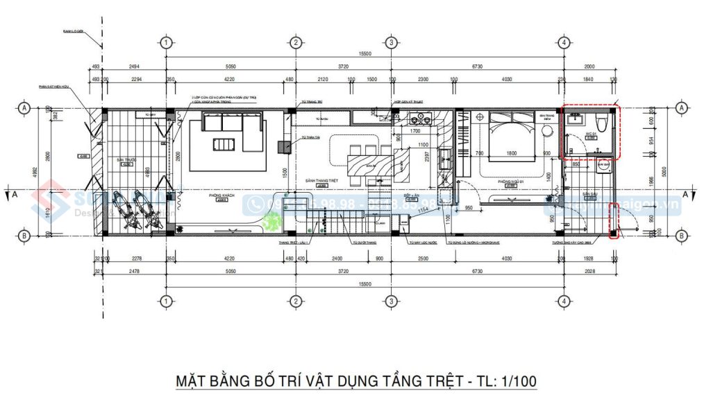 Mặt bằng bố trí vật dụng tầng trệt