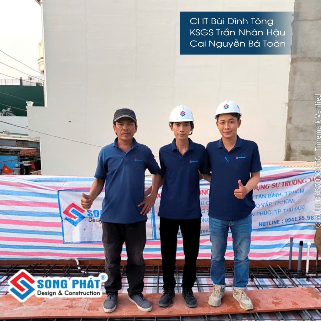 Đội ngũ Song Phát nghiệm thu thép sàn, giám sát quá trình đổ bê tông