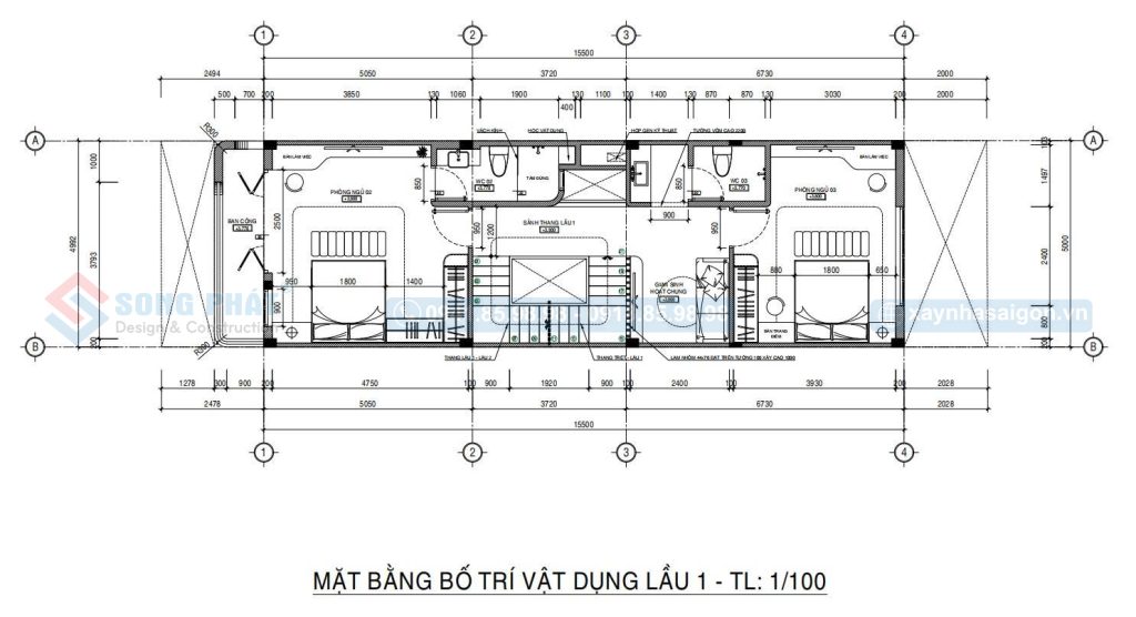 Mặt bằng bố trí vật dụng lầu 1