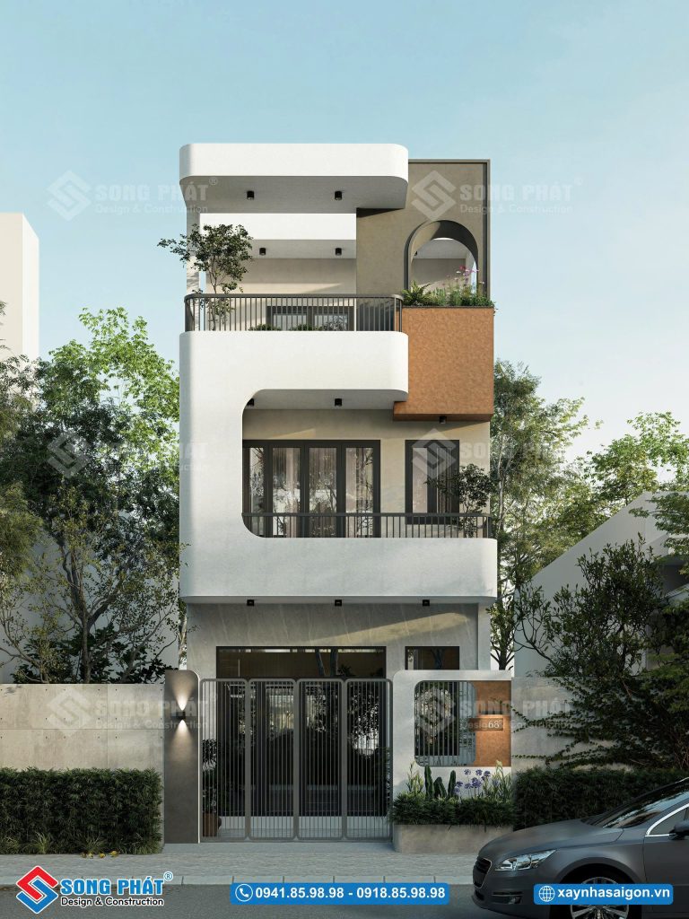 Thiết kế mặt tiền hài hòa cho nhà phố 3 tầng 5x20m