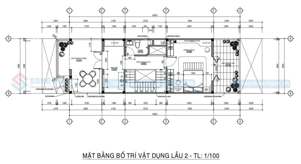 Mặt bằng bố trí vật dụng lầu 2