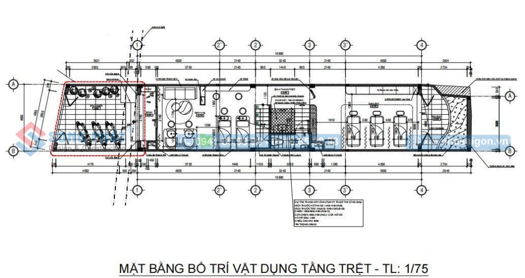 Mặt bằng bố trí vật dụng tầng trệt