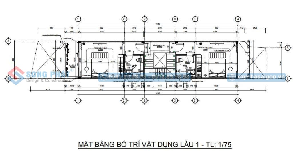 Mặt bằng bố trí vật dụng lầu 1