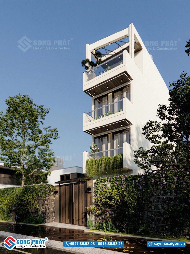 Sự kết hợp hài hòa giữa ánh sáng, cây xanh và hình khối kiến trúc.