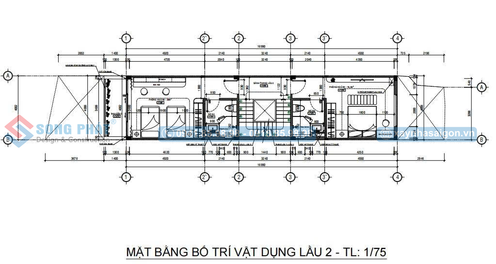 Mặt bằng bố trí vật dụng lầu 2