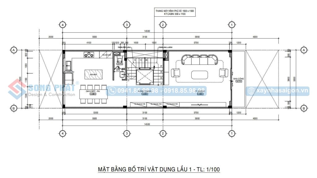 Mặt bằng bố trí vật dụng lầu 1