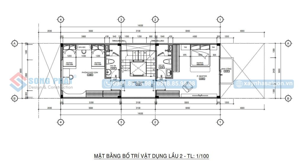 Mặt bằng bố trí vật dụng lầu 2