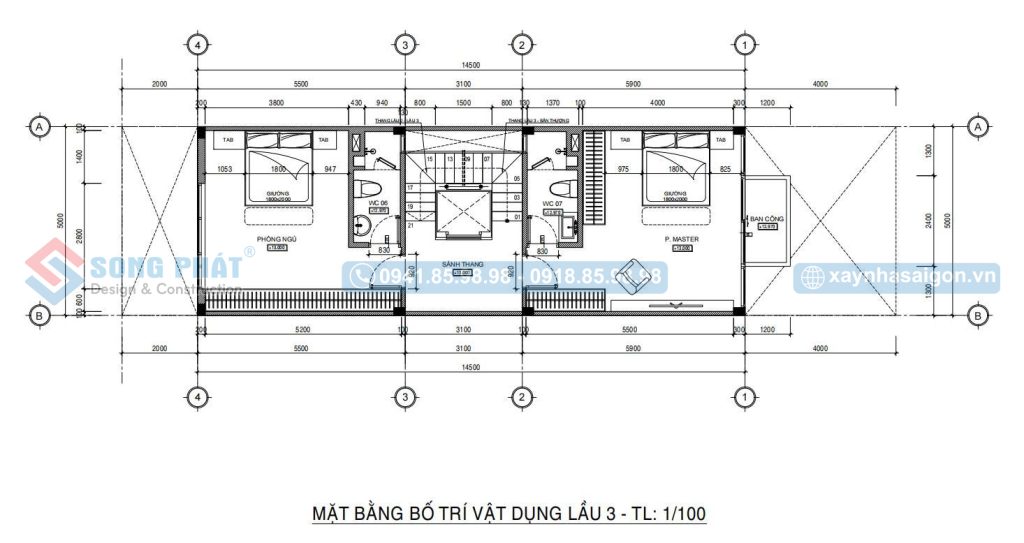Mặt bằng bố trí vật dụng lầu 3