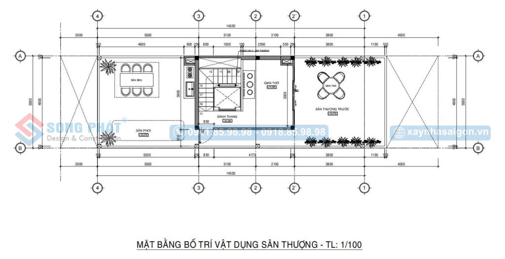 Mặt bằng bố trí vật dụng sân thượng